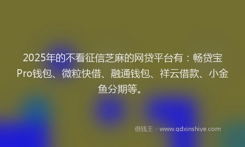 2025年的不看征信芝麻的网贷平台有：畅贷宝Pro钱包、微粒快借、融通钱包、祥云借款、小金鱼分期等。