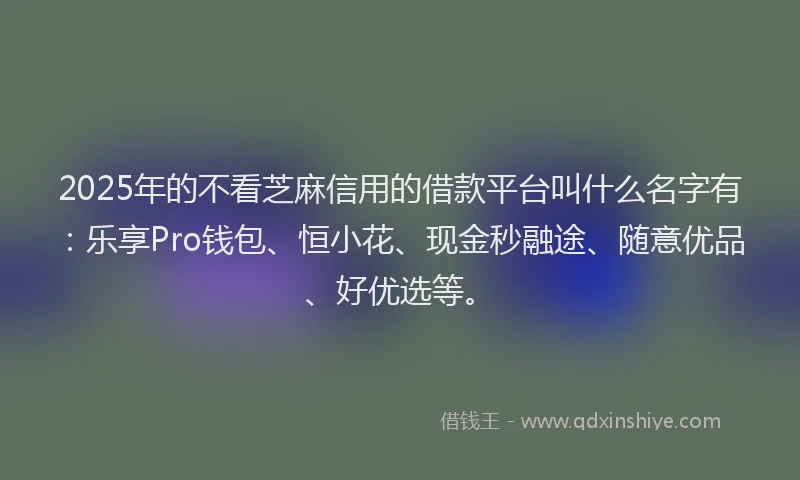 2025年的不看芝麻信用的借款平台叫什么名字有：乐享Pro钱包、恒小花、现金秒融途、随意优品、好优选等。