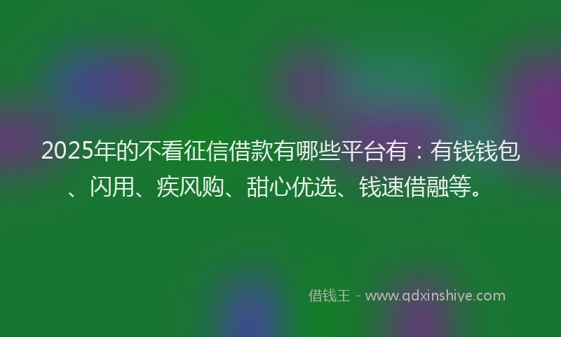 2025年的不看征信借款有哪些平台有：有钱钱包、闪用、疾风购、甜心优选、钱速借融等。