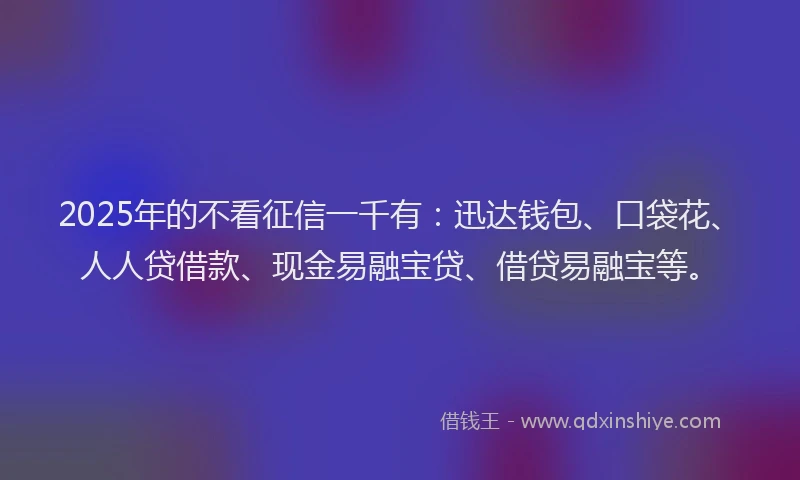 2025年的不看征信一千有：迅达钱包、口袋花、人人贷借款、现金易融宝贷、借贷易融宝等。
