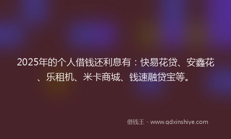 2025年的个人借钱还利息有：快易花贷、安鑫花、乐租机、米卡商城、钱速融贷宝等。