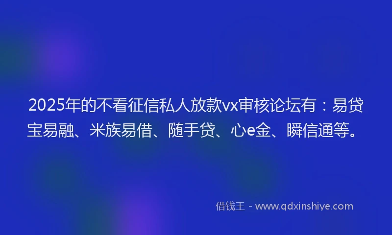 2025年的不看征信私人放款vx审核论坛有：易贷宝易融、米族易借、随手贷、心e金、瞬信通等。