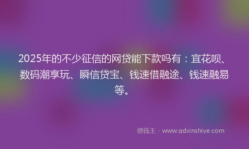 2025年的不少征信的网贷能下款吗有：宜花呗、数码潮享玩、瞬信贷宝、钱速借融途、钱速融易等。
