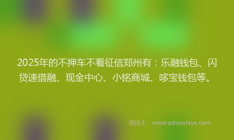 2025年的不押车不看征信郑州有：乐融钱包、闪贷速借融、现金中心、小铭商城、哆宝钱包等。