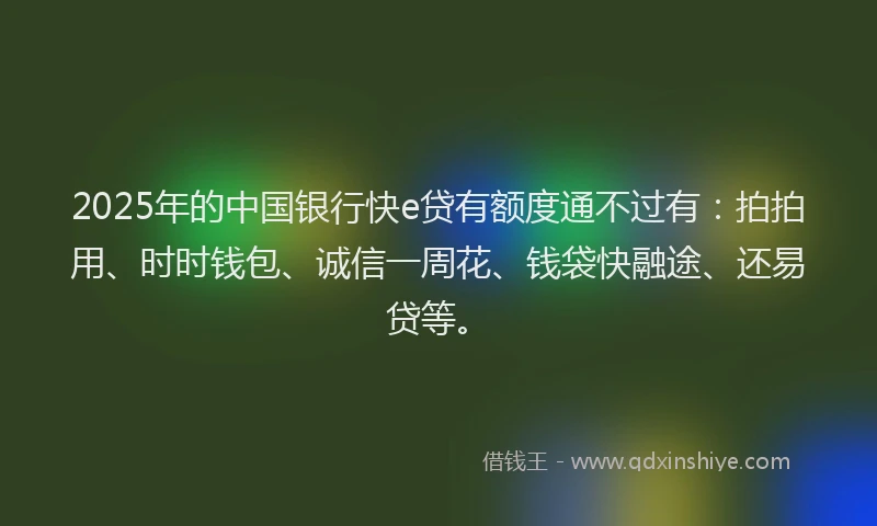 2025年的中国银行快e贷有额度通不过有:拍拍用、时时钱包、诚信一周花、钱袋快融途、还易贷等。