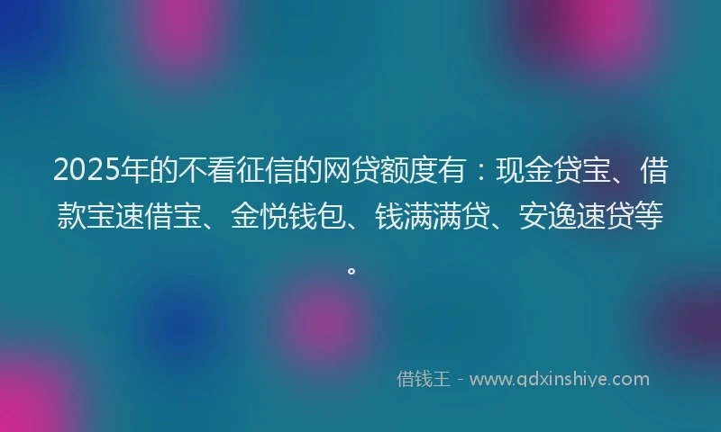 2025年的不看征信的网贷额度有：现金贷宝、借款宝速借宝、金悦钱包、钱满满贷、安逸速贷等。