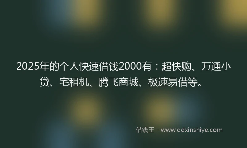 2025年的个人快速借钱2000有：超快购、万通小贷、宅租机、腾飞商城、极速易借等。