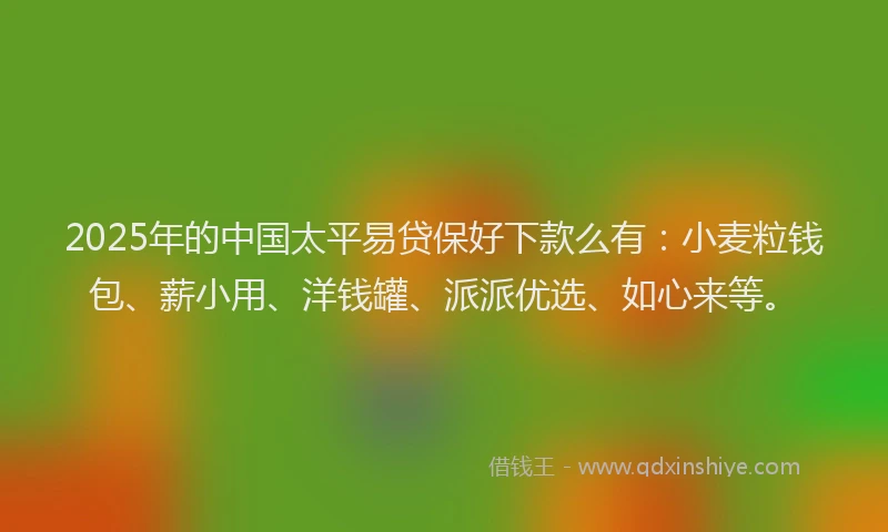 2025年的中国太平易贷保好下款么有：小麦粒钱包、薪小用、洋钱罐、派派优选、如心来等。