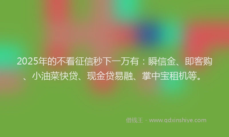 2025年的不看征信秒下一万有：瞬信金、即客购、小油菜快贷、现金贷易融、掌中宝租机等。
