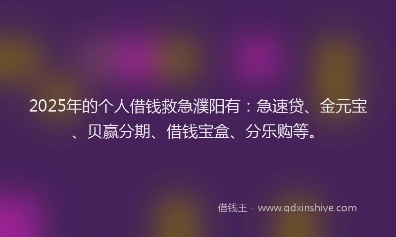 2025年的个人借钱救急濮阳有：急速贷、金元宝、贝赢分期、借钱宝盒、分乐购等。