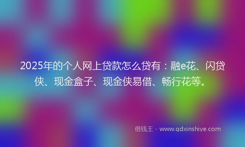 2025年的个人网上贷款怎么贷有：融e花、闪贷侠、现金盒子、现金侠易借、畅行花等。