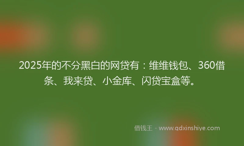 2025年的不分黑白的网贷有：维维钱包、360借条、我来贷、小金库、闪贷宝盒等。