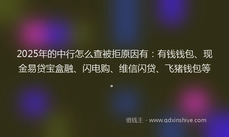 2025年的中行怎么查被拒原因有：有钱钱包、现金易贷宝盒融、闪电购、维信闪贷、飞猪钱包等。