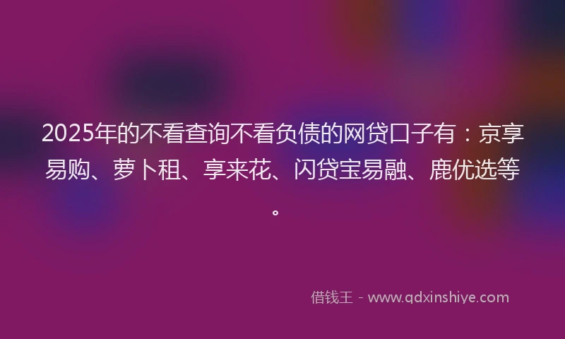 2025年的不看查询不看负债的网贷口子有：京享易购、萝卜租、享来花、闪贷宝易融、鹿优选等。