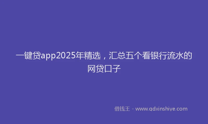 一键贷app2025年精选，汇总五个看银行流水的网贷口子