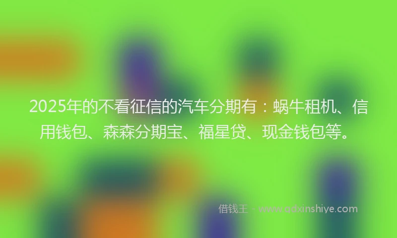 2025年的不看征信的汽车分期有：蜗牛租机、信用钱包、森森分期宝、福星贷、现金钱包等。