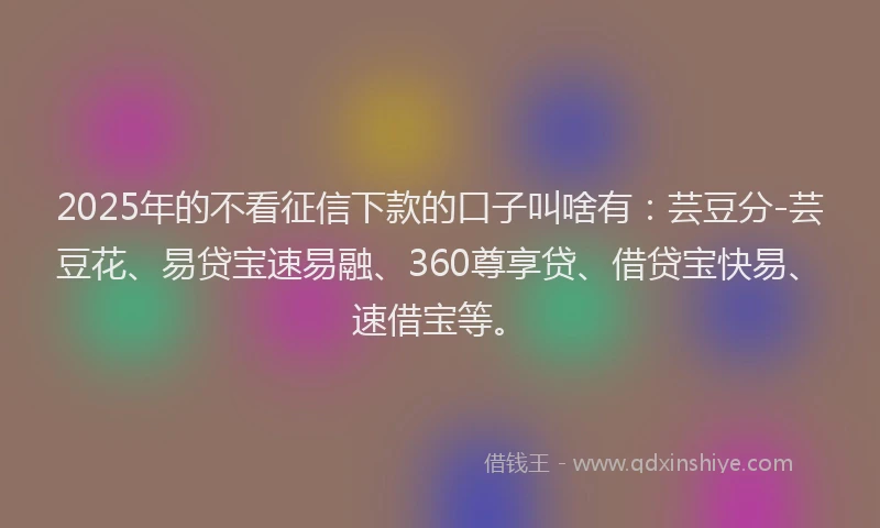 2025年的不看征信下款的口子叫啥有：芸豆分-芸豆花、易贷宝速易融、360尊享贷、借贷宝快易、速借宝等。