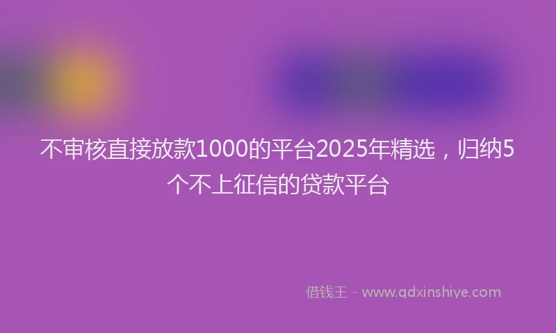 不审核直接放款1000的平台2025年精选，归纳5个不上征信的贷款平台