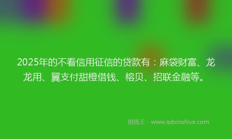 2025年的不看信用征信的贷款有：麻袋财富、龙龙用、翼支付甜橙借钱、榕贝、招联金融等。