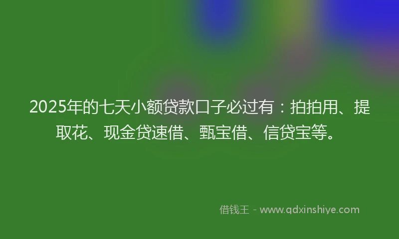 2025年的七天小额贷款口子必过有：拍拍用、提取花、现金贷速借、甄宝借、信贷宝等。