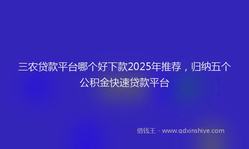 三农贷款平台哪个好下款2025年推荐，归纳五个公积金快速贷款平台