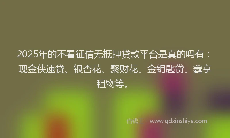 2025年的不看征信无抵押贷款平台是真的吗有：现金侠速贷、银杏花、聚财花、金钥匙贷、鑫享租物等。