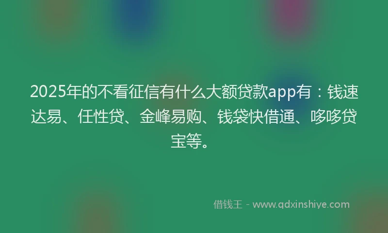 2025年的不看征信有什么大额贷款app有：钱速达易、任性贷、金峰易购、钱袋快借通、哆哆贷宝等。