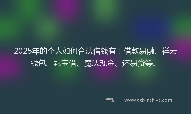 2025年的个人如何合法借钱有：借款易融、祥云钱包、甄宝借、魔法现金、还易贷等。