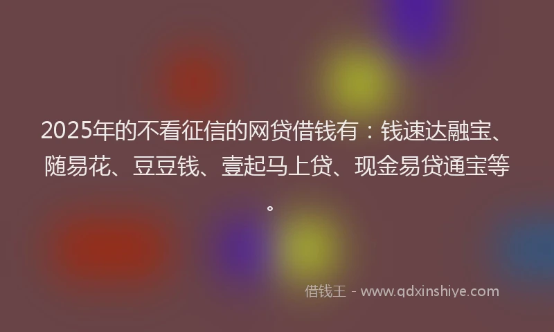 2025年的不看征信的网贷借钱有：钱速达融宝、随易花、豆豆钱、壹起马上贷、现金易贷通宝等。