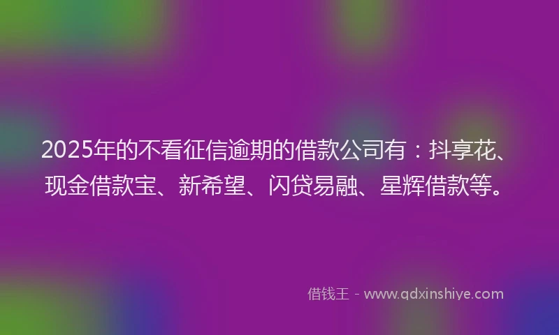 2025年的不看征信逾期的借款公司有：抖享花、现金借款宝、新希望、闪贷易融、星辉借款等。