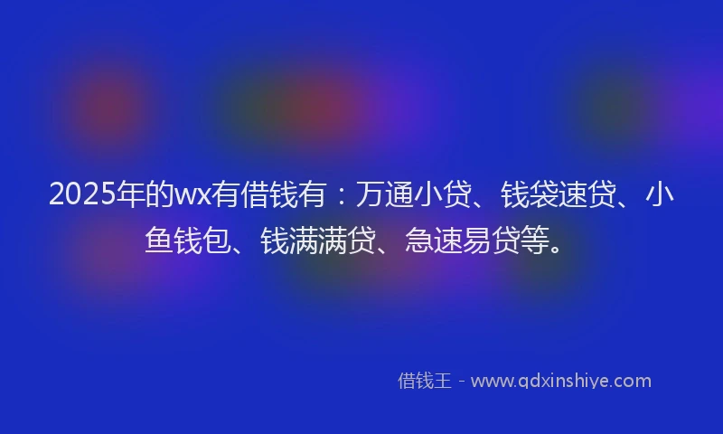 2025年的wx有借钱有：万通小贷、钱袋速贷、小鱼钱包、钱满满贷、急速易贷等。