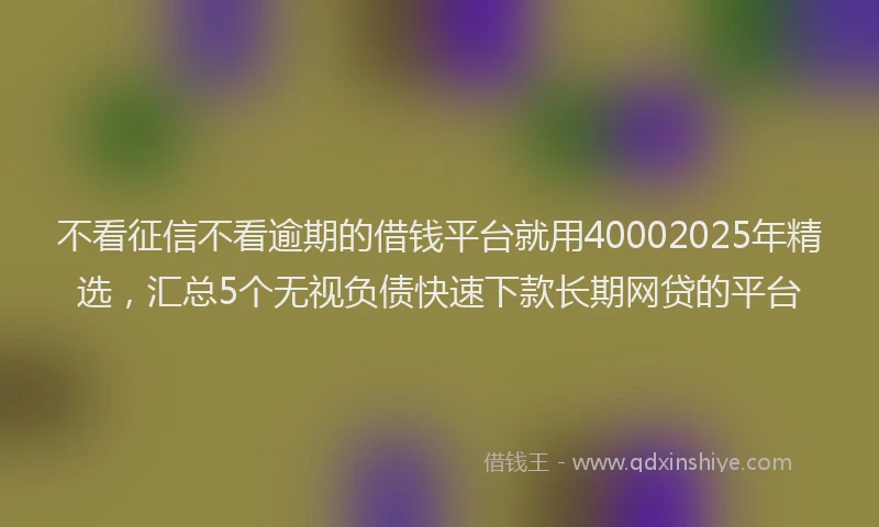不看征信不看逾期的借钱平台就用40002025年精选，汇总5个无视负债快速下款长期网贷的平台