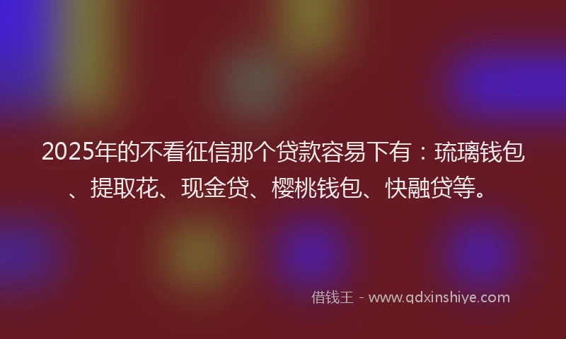 2025年的不看征信那个贷款容易下有：琉璃钱包、提取花、现金贷、樱桃钱包、快融贷等。