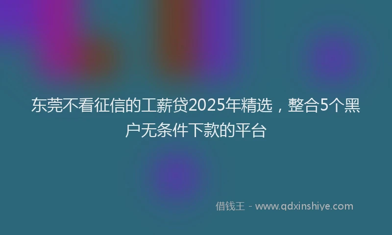 东莞不看征信的工薪贷2025年精选，整合5个黑户无条件下款的平台
