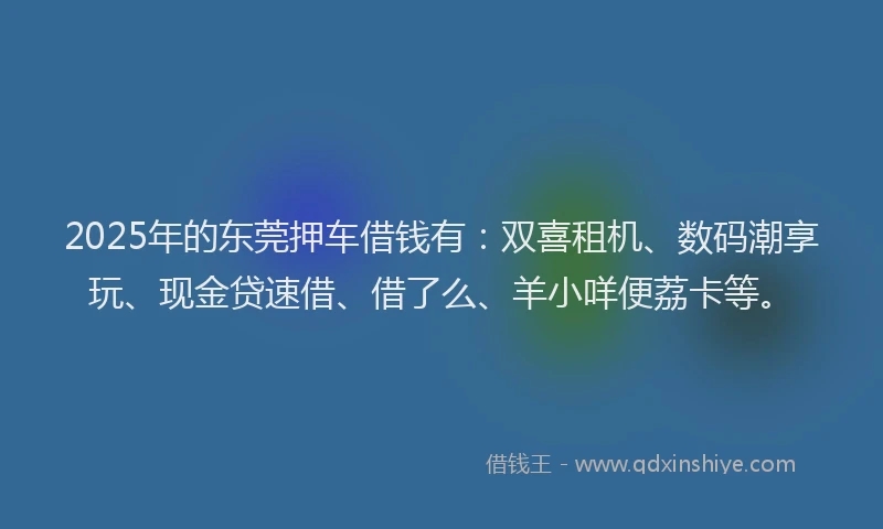 2025年的东莞押车借钱有：双喜租机、数码潮享玩、现金贷速借、借了么、羊小咩便荔卡等。