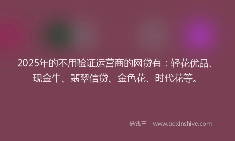 2025年的不用验证运营商的网贷有：轻花优品、现金牛、翡翠信贷、金色花、时代花等。