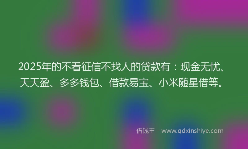 2025年的不看征信不找人的贷款有：现金无忧、天天盈、多多钱包、借款易宝、小米随星借等。