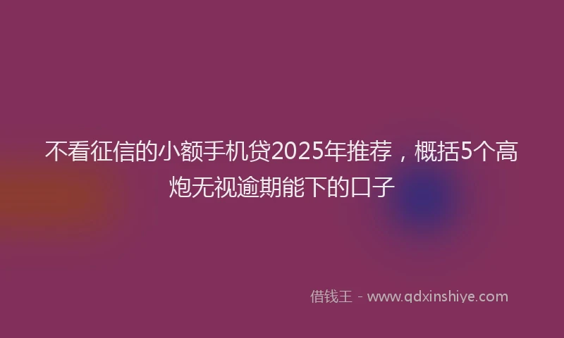 不看征信的小额手机贷2025年推荐，概括5个高炮无视逾期能下的口子