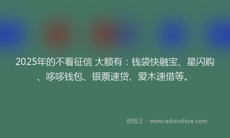 2025年的不看征信 大额有：钱袋快融宝、星闪购、哆哆钱包、银票速贷、爱木速借等。