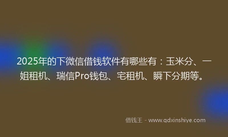 2025年的下微信借钱软件有哪些有：玉米分、一姐租机、瑞信Pro钱包、宅租机、瞬下分期等。