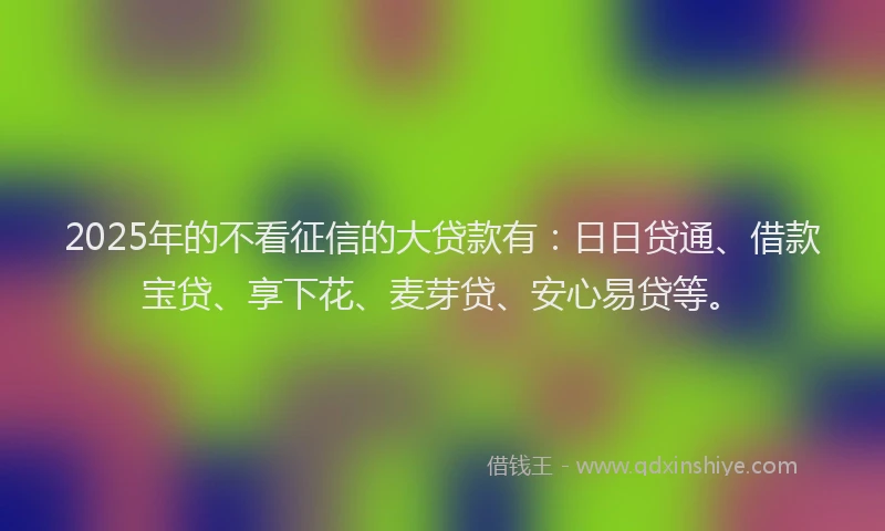 2025年的不看征信的大贷款有：日日贷通、借款宝贷、享下花、麦芽贷、安心易贷等。