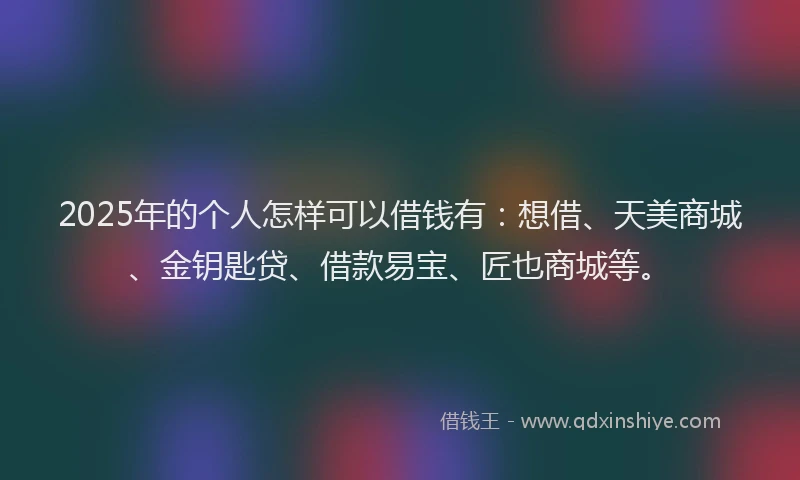 2025年的个人怎样可以借钱有：想借、天美商城、金钥匙贷、借款易宝、匠也商城等。