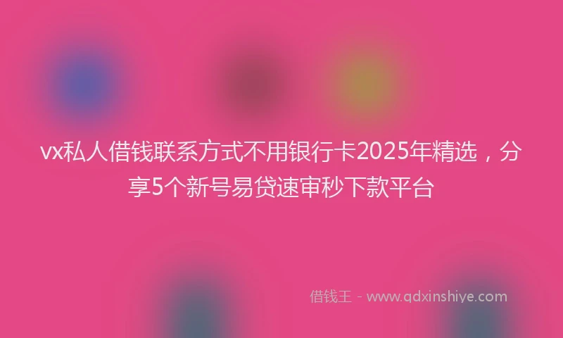 vx私人借钱联系方式不用银行卡2025年精选，分享5个新号易贷速审秒下款平台