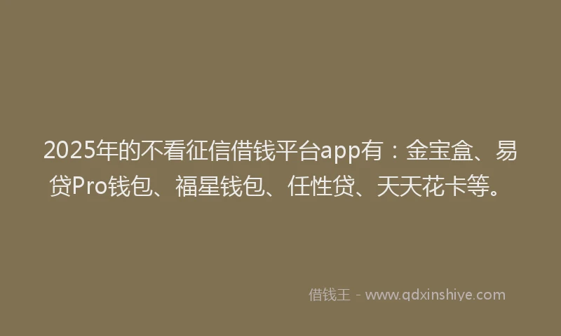 2025年的不看征信借钱平台app有：金宝盒、易贷Pro钱包、福星钱包、任性贷、天天花卡等。