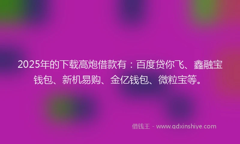 2025年的下载高炮借款有：百度贷你飞、鑫融宝钱包、新机易购、金亿钱包、微粒宝等。