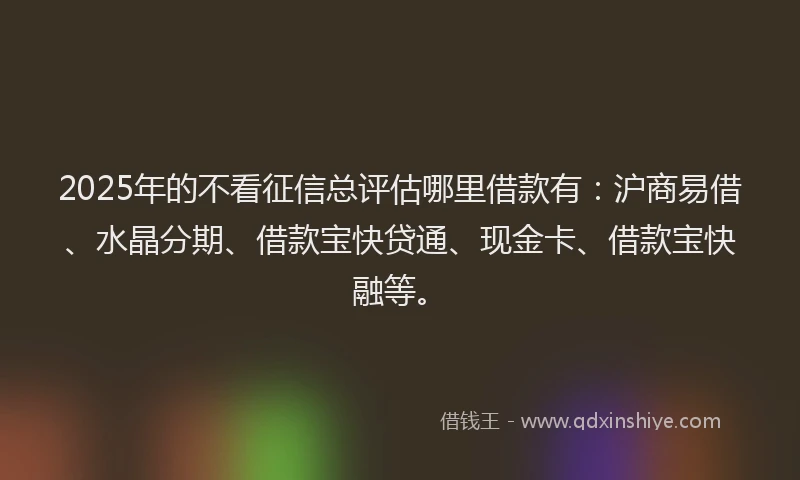 2025年的不看征信总评估哪里借款有：沪商易借、水晶分期、借款宝快贷通、现金卡、借款宝快融等。
