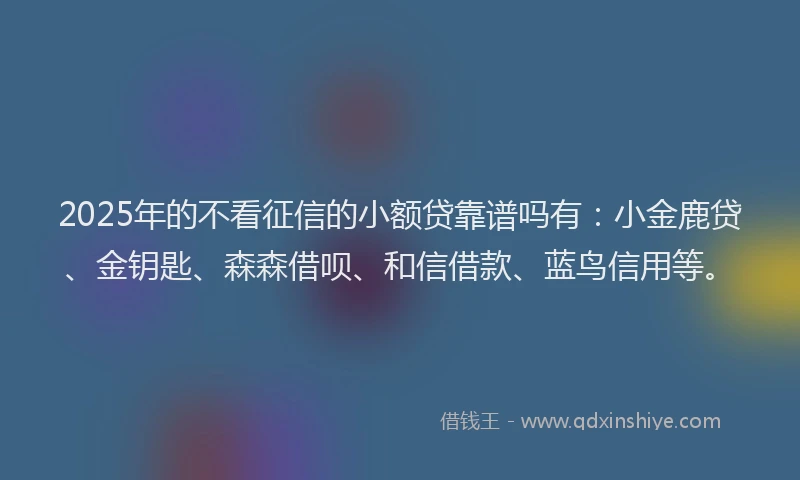 2025年的不看征信的小额贷靠谱吗有：小金鹿贷、金钥匙、森森借呗、和信借款、蓝鸟信用等。