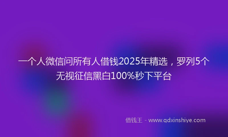 一个人微信问所有人借钱2025年精选，罗列5个无视征信黑白100%秒下平台