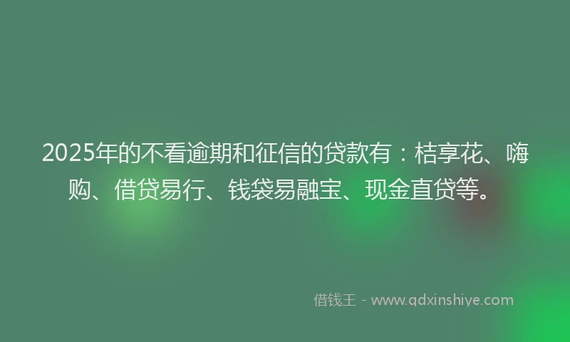 2025年的不看逾期和征信的贷款有：桔享花、嗨购、借贷易行、钱袋易融宝、现金直贷等。