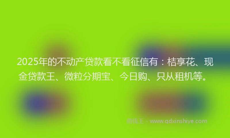 2025年的不动产贷款看不看征信有：桔享花、现金贷款王、微粒分期宝、今日购、只从租机等。